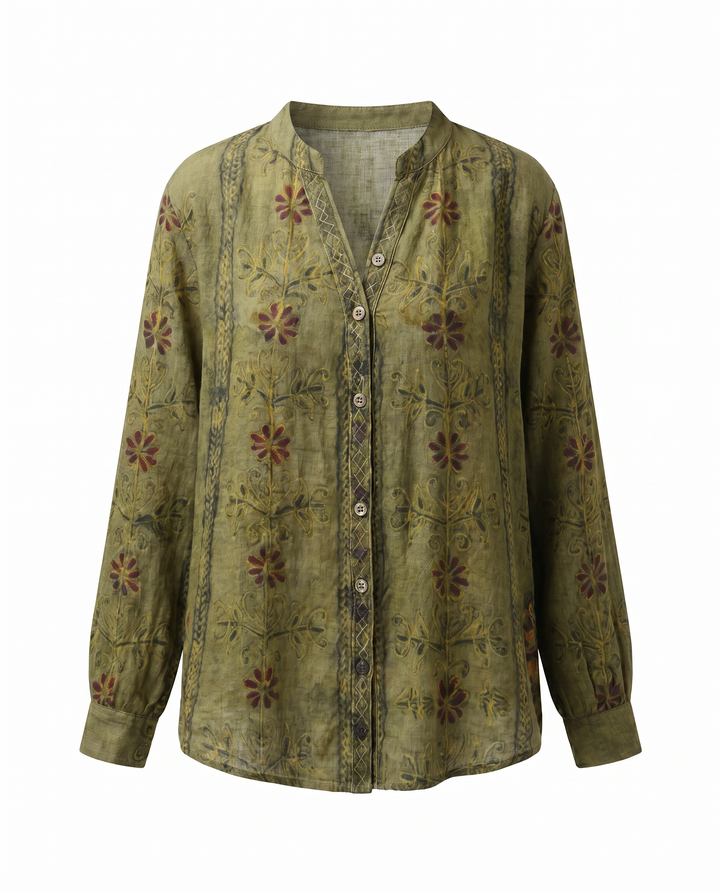 Women's Floral Print V-Neck Blouse in Vintage Style
