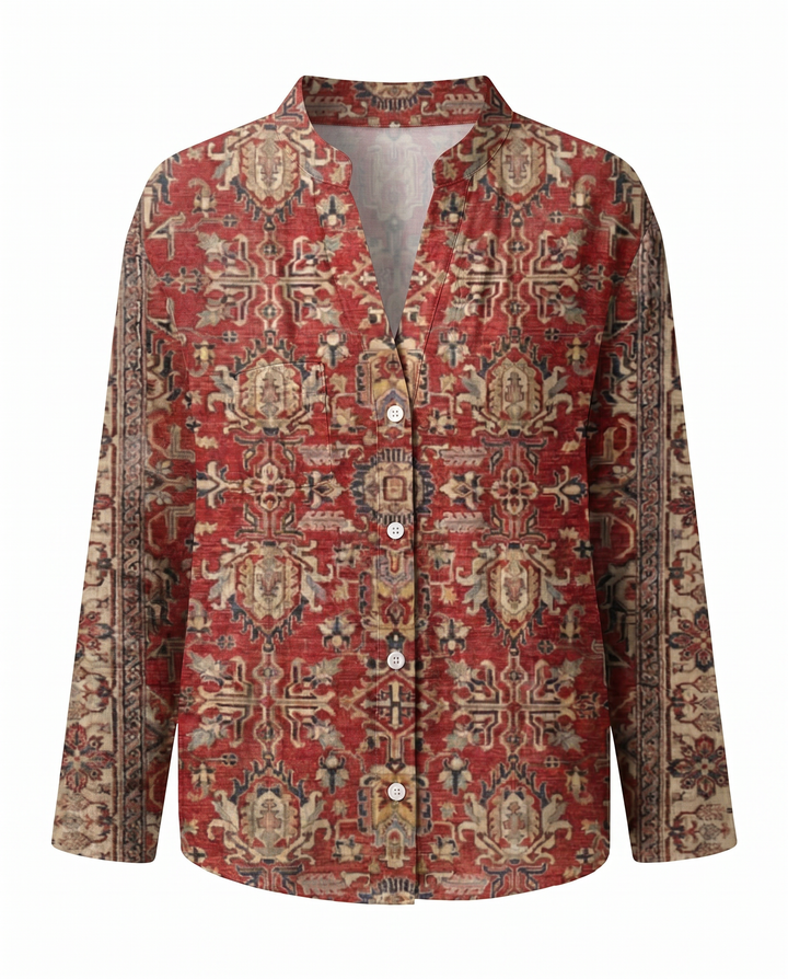 Women's Floral Print V-Neck Blouse in Vintage Style