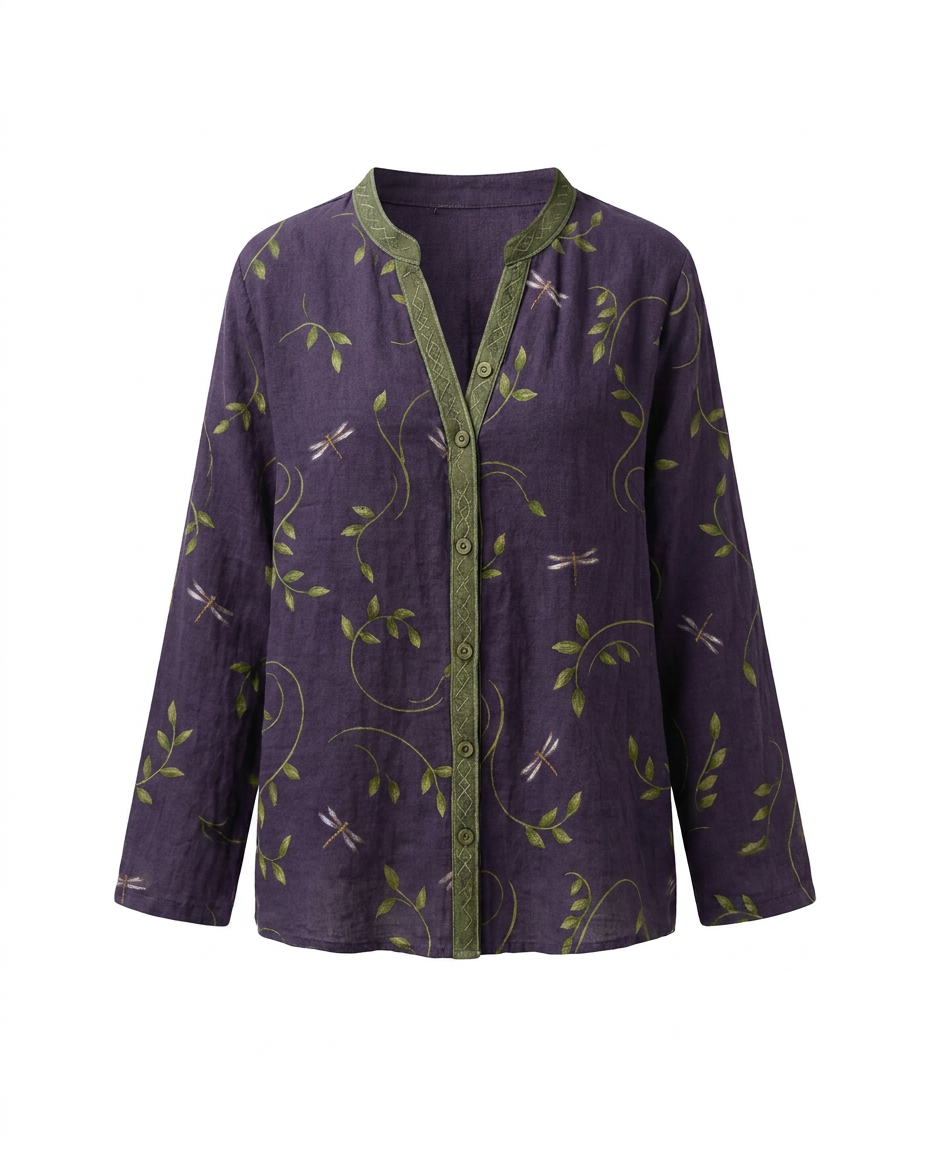 Women's Floral Print V-Neck Blouse in Vintage Style