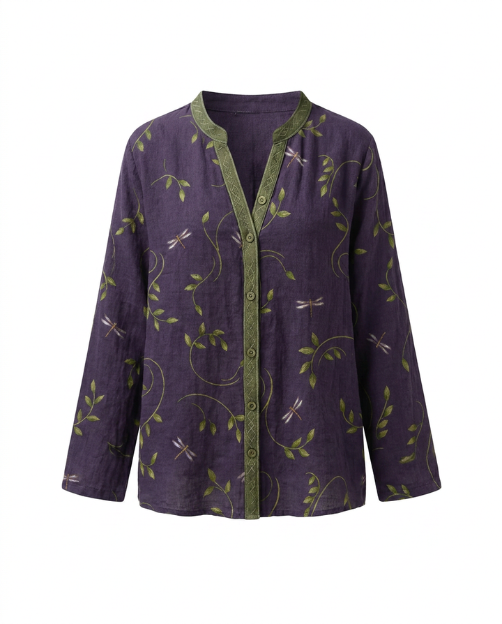 Women's Floral Print V-Neck Blouse in Vintage Style