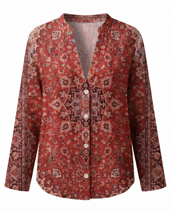 Women's Floral Print V-Neck Blouse in Vintage Style