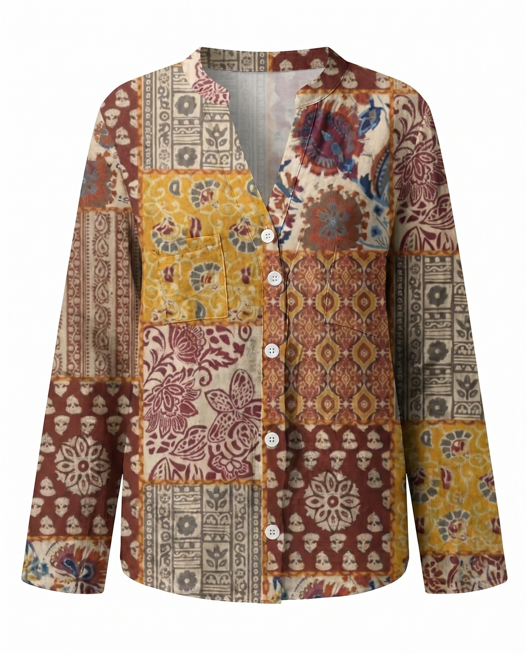 Women's Floral Print V-Neck Blouse in Vintage Style