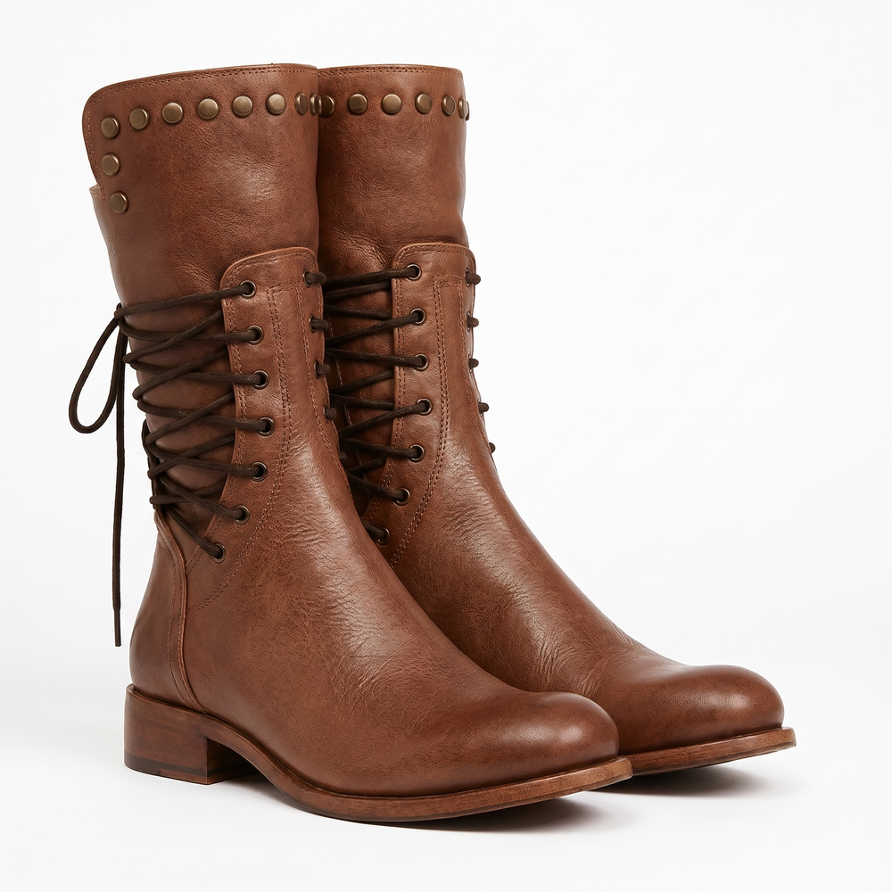 Women's Studded Lace-Up Mid-Calf Boots