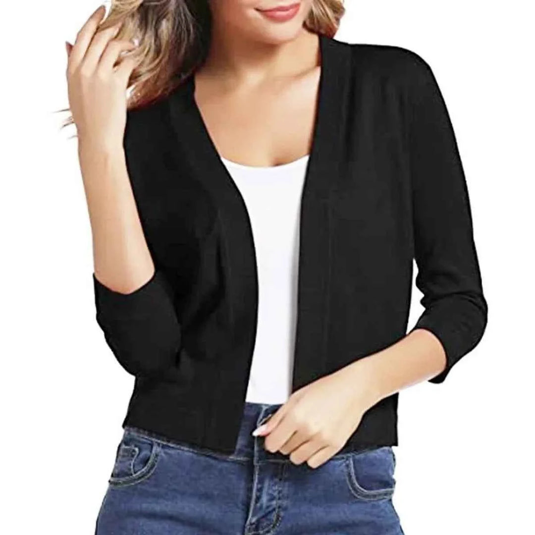 Women's Cropped Short Sleeve Open Front Cardigan