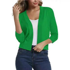 Women's Knit Cropped Open Front Relaxed Fit Solid Beige Cardigan Vibrant Green XXL