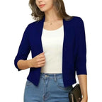 Women's Knit Cropped Open Front Relaxed Fit Solid Beige Cardigan Mondsee Blue