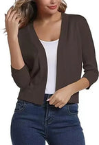 Women's Knit Cropped Open Front Relaxed Fit Solid Beige Cardigan Brown