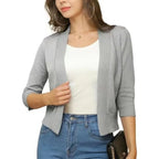 Women's Knit Cropped Open Front Relaxed Fit Solid Beige Cardigan