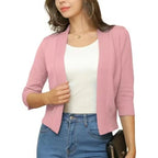 Women's Knit Cropped Open Front Relaxed Fit Solid Beige Cardigan Rubber Red