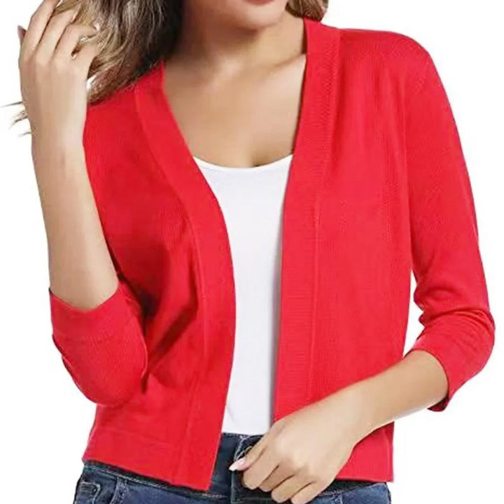 Women's Cropped Short Sleeve Open Front Cardigan