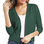 Women's Knit Cropped Open Front Relaxed Fit Solid Beige Cardigan
