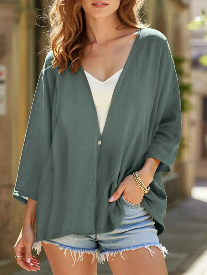 Women's Lightweight Open Front V-Neck Mid-Sleeve Cardigan