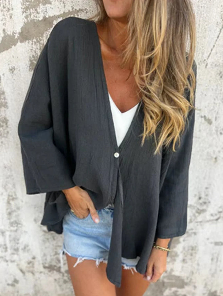 Women's Lightweight Open Front V-Neck Mid-Sleeve Cardigan