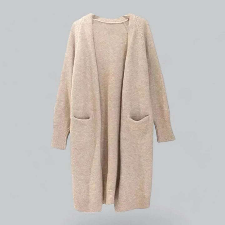 Women's Long Oversized Cashmere Blend Open Front Cardigan Khaki S