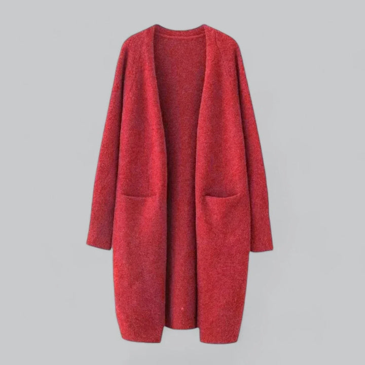 Women's Long Oversized Cashmere Blend Open Front Cardigan Red S