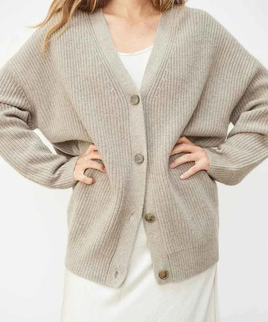 Women's Oversized V-Neck Button Front Cashmere Knit Cardigan