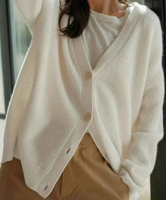 Women's Oversized V-Neck Button Front Cashmere Knit Cardigan