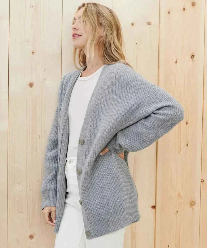Women's Oversized V-Neck Button Front Cashmere Knit Cardigan
