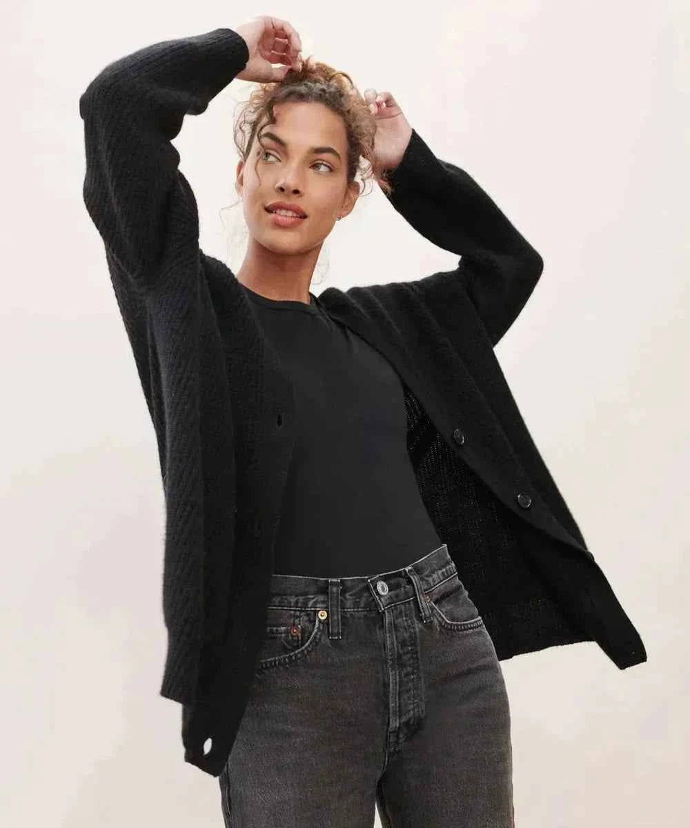 Women's Oversized V-Neck Button Front Cashmere Knit Cardigan