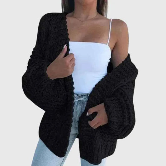 Women's Acrylic Oversized Relaxed Fit Cardigan Winter Essential Black