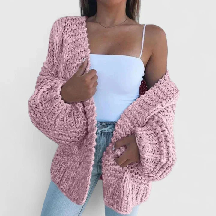 Women's Chunky Knit Oversized Cardigan Sweater Pink