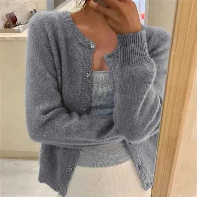 Women's Cropped Button Front Long Sleeve Cardigan Sweater