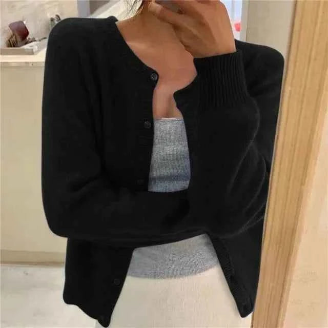 Women's Cropped Button Front Long Sleeve Cardigan Sweater