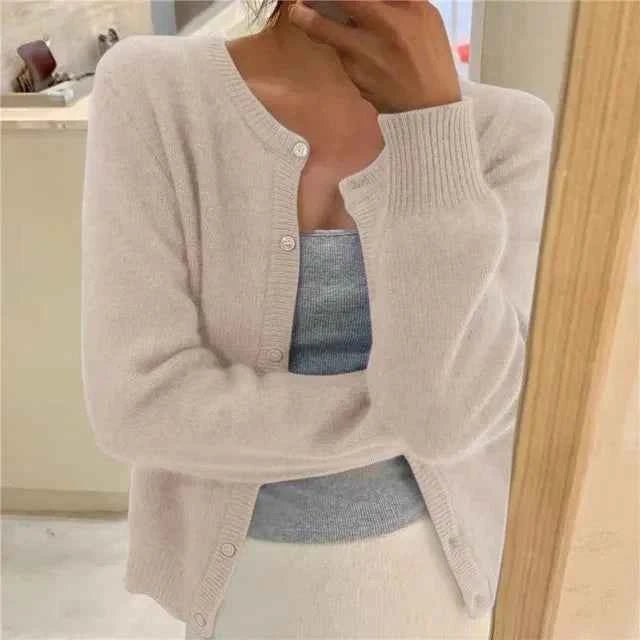 Women's Cropped Button Front Long Sleeve Cardigan Sweater