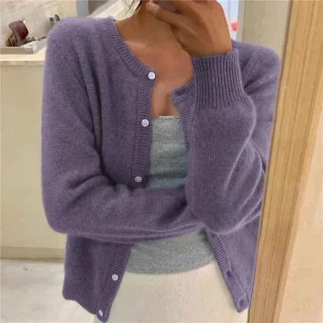 Women's Cropped Button Front Long Sleeve Cardigan Sweater