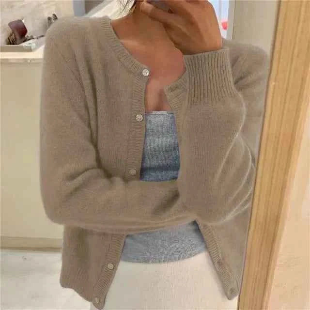 Women's Cropped Button Front Long Sleeve Cardigan Sweater