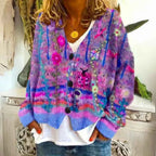 Women's V-neck Button-front Long Sleeve Striped Cardigan Violet