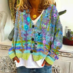 Women's V-neck Button-front Long Sleeve Striped Cardigan Green