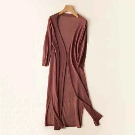 Women's Longline Open Front Lightweight Cardigan Sweater Coffee