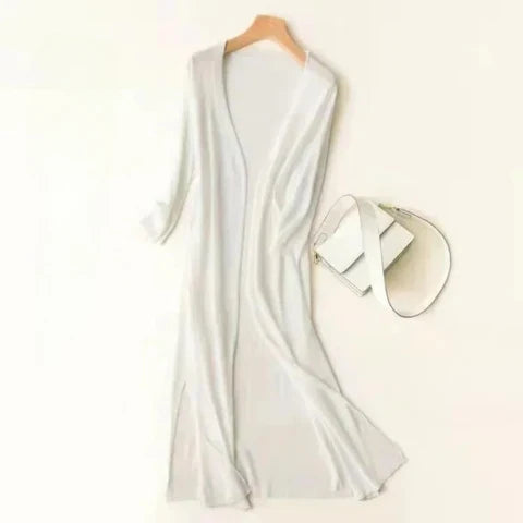 Women's Longline Open Front Lightweight Cardigan Sweater White