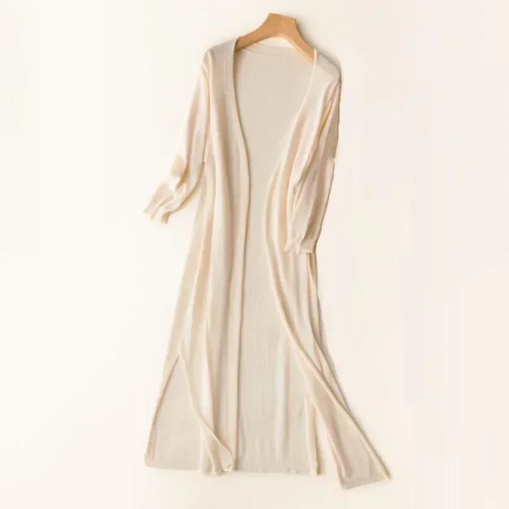 Women's Longline Open Front Lightweight Cardigan Sweater Apricot