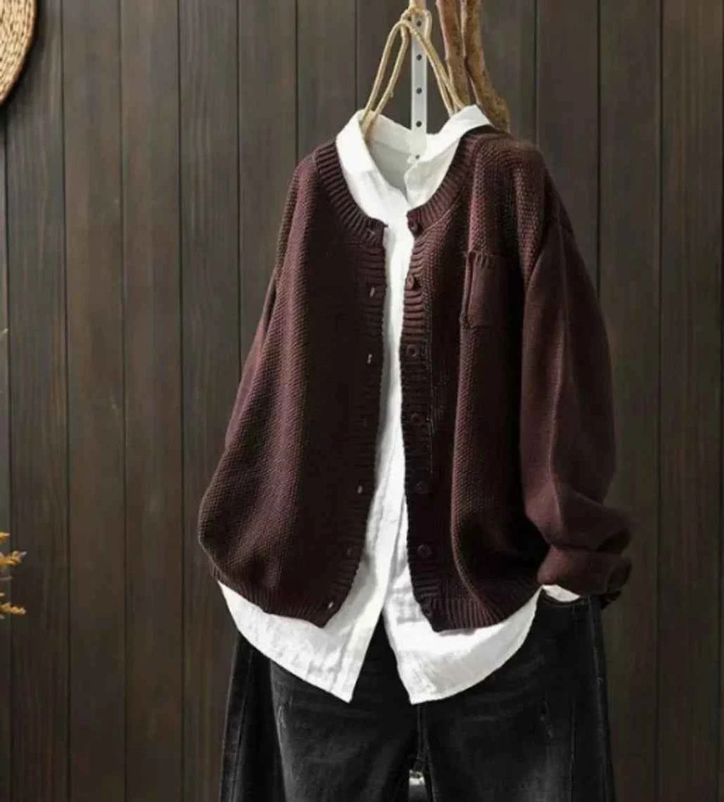 Women's Acrylic Oversized Button-front Cardigan Winter Essential Dark Brown