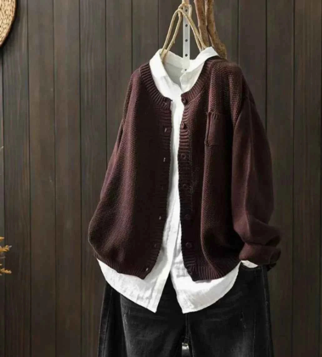 Women's Acrylic Oversized Button-front Cardigan Winter Essential Dark Brown