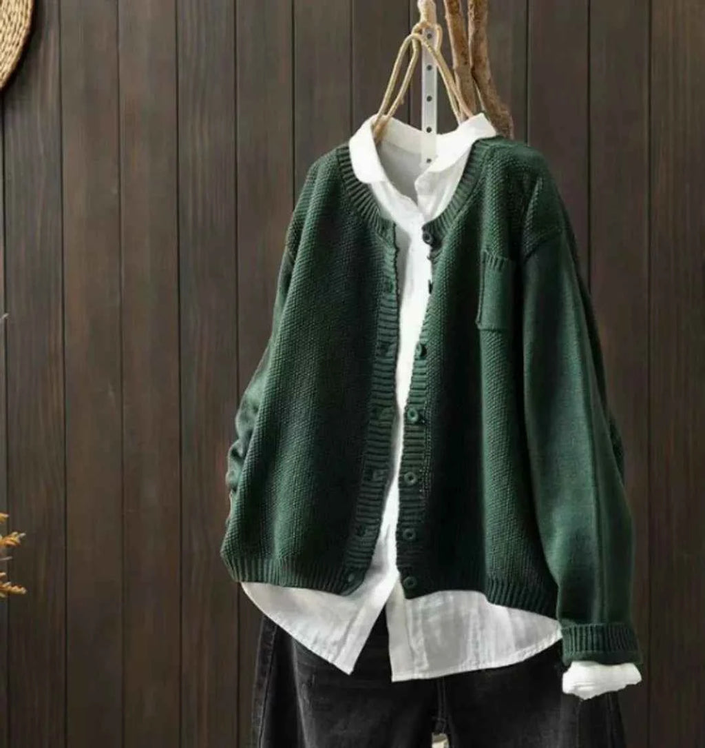 Women's Acrylic Oversized Button-front Cardigan Winter Essential Green