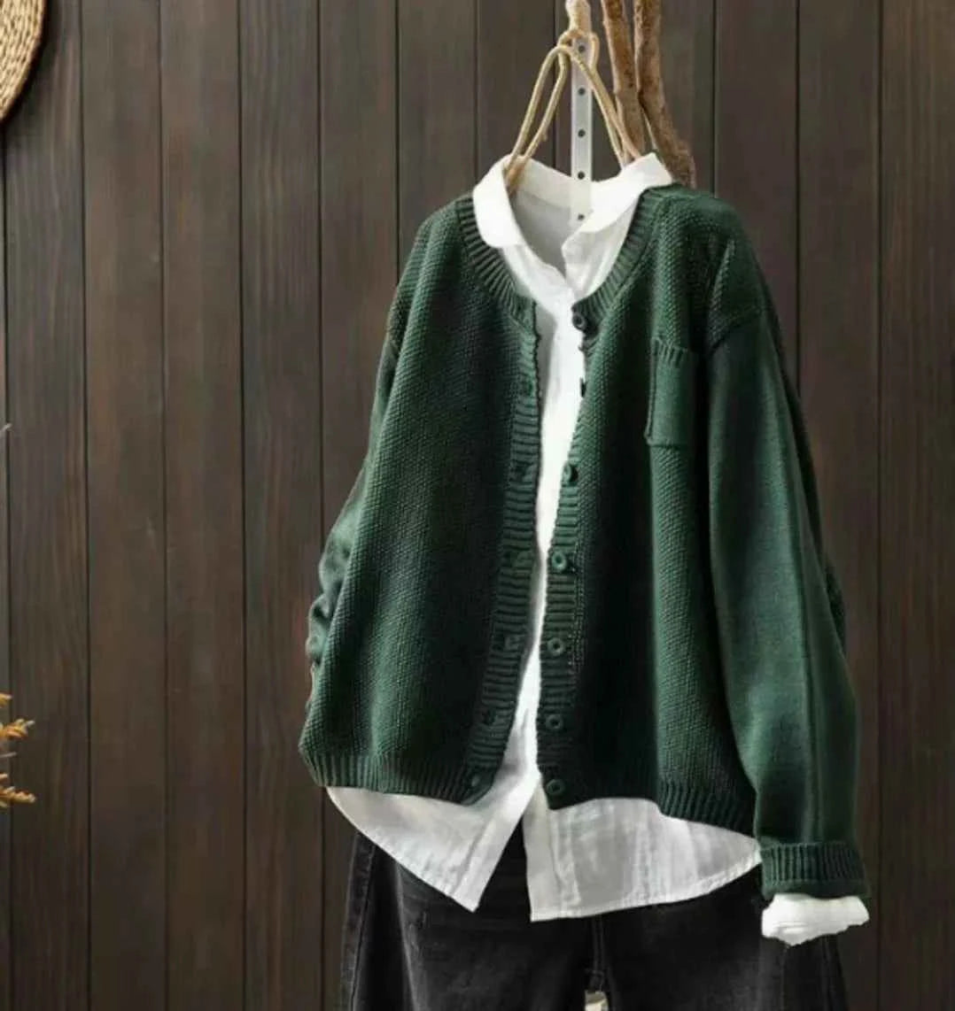 Women's Acrylic Oversized Button-front Cardigan Winter Essential Green