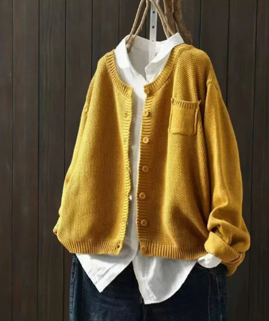 Women's Oversized Button Front Knit Cardigan Sweater Yellow