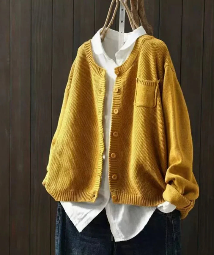 Women's Oversized Button Front Knit Cardigan Sweater Yellow