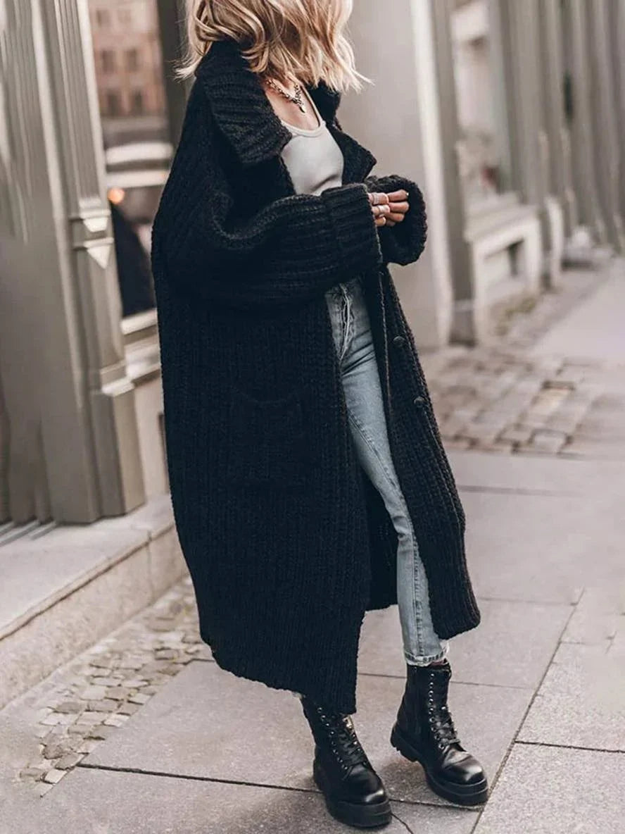 Women's Oversized Shawl Collar Long Sleeve Cardigan Sweater Black
