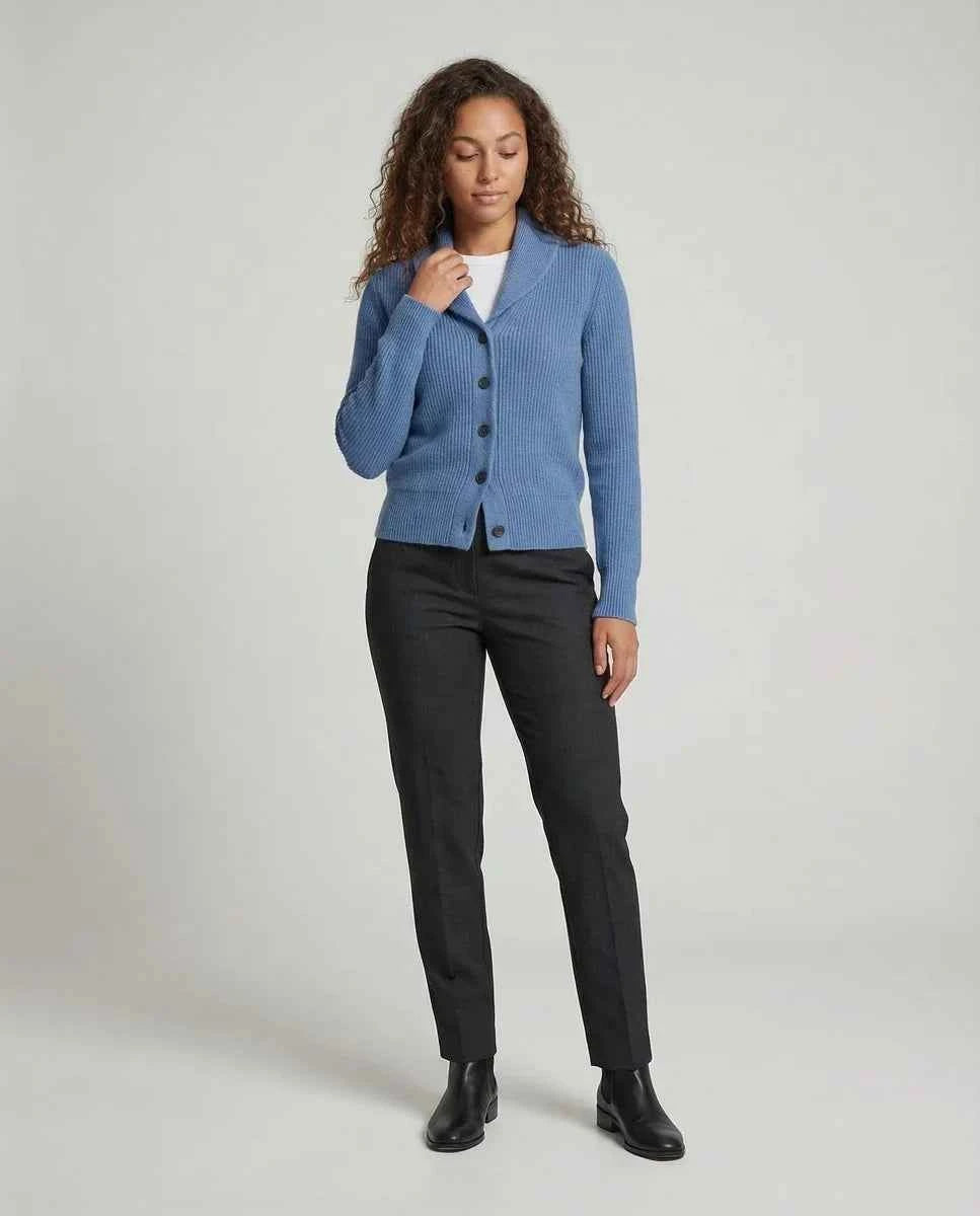 Women's Ribbed Knit Cardigan with Lapel Collar and Button Front