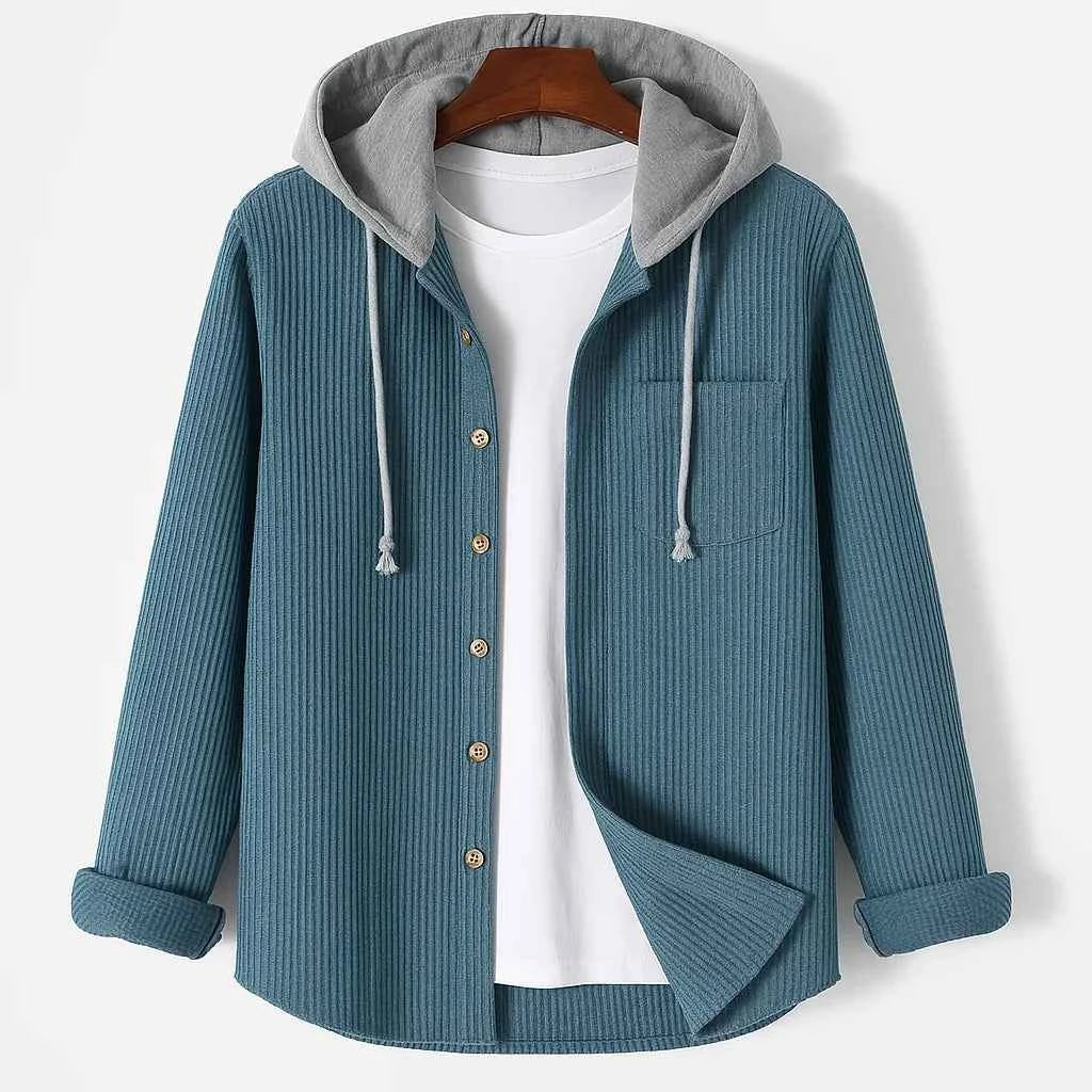 Women's Corduroy Long Sleeve Hoodie Button Front Shirt
