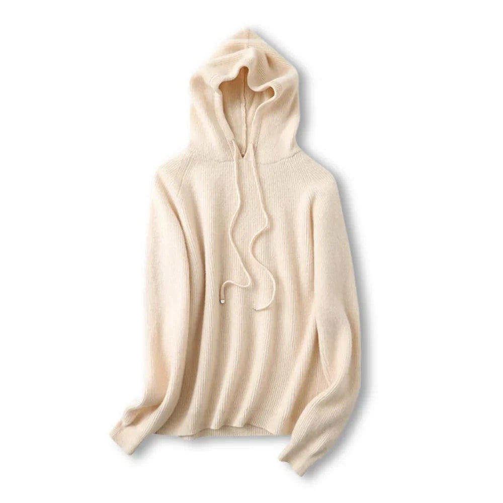 Women's Cashmere Blend Long Sleeve Hoodie Beige