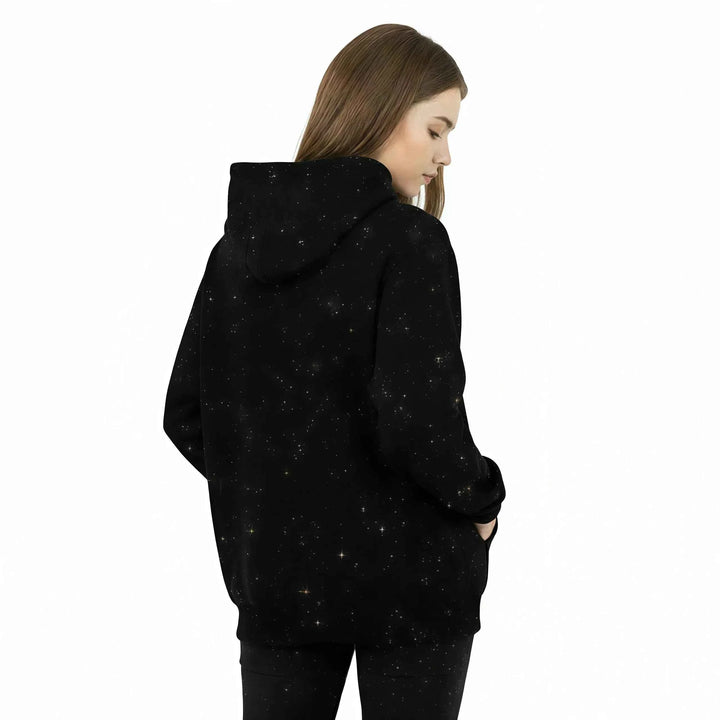 Women's Cozy Star Print Pullover Hoodie Black