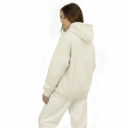 Women's Cotton Hooded Ribbed Cuffs Long Sleeve Pullover Cream