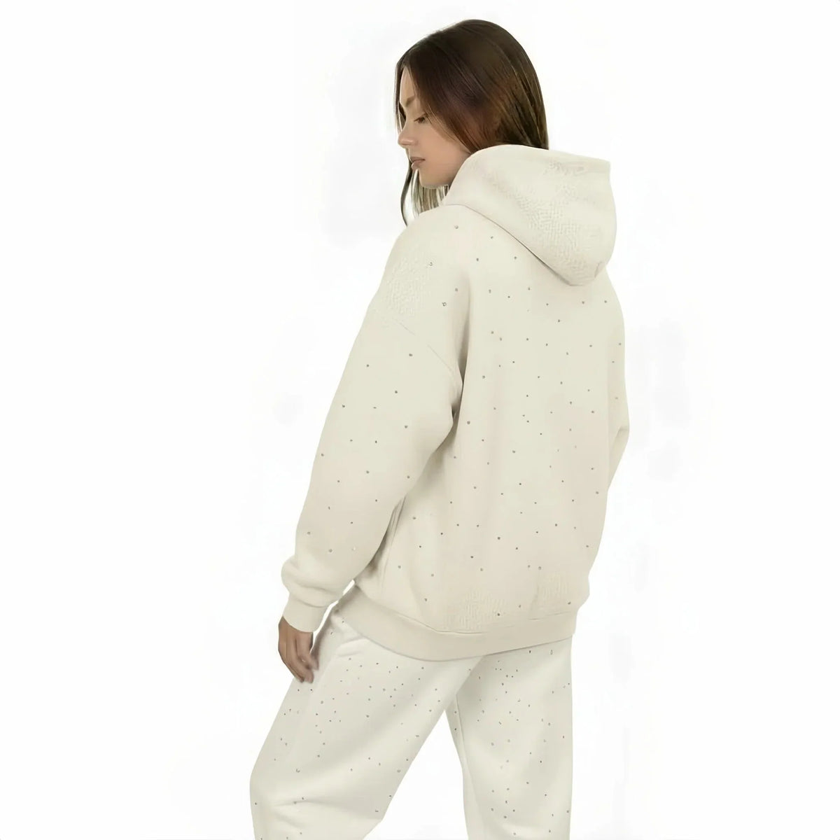 Women's Cotton Hooded Ribbed Cuffs Long Sleeve Pullover Cream