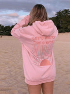 Women's Cotton Relaxed Fit Hood Drawstring Ribbed Cuffs Solid Hoodie Pink