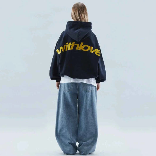Women's Oversized Hooded Drawstring Pullover Winter Essential Navy